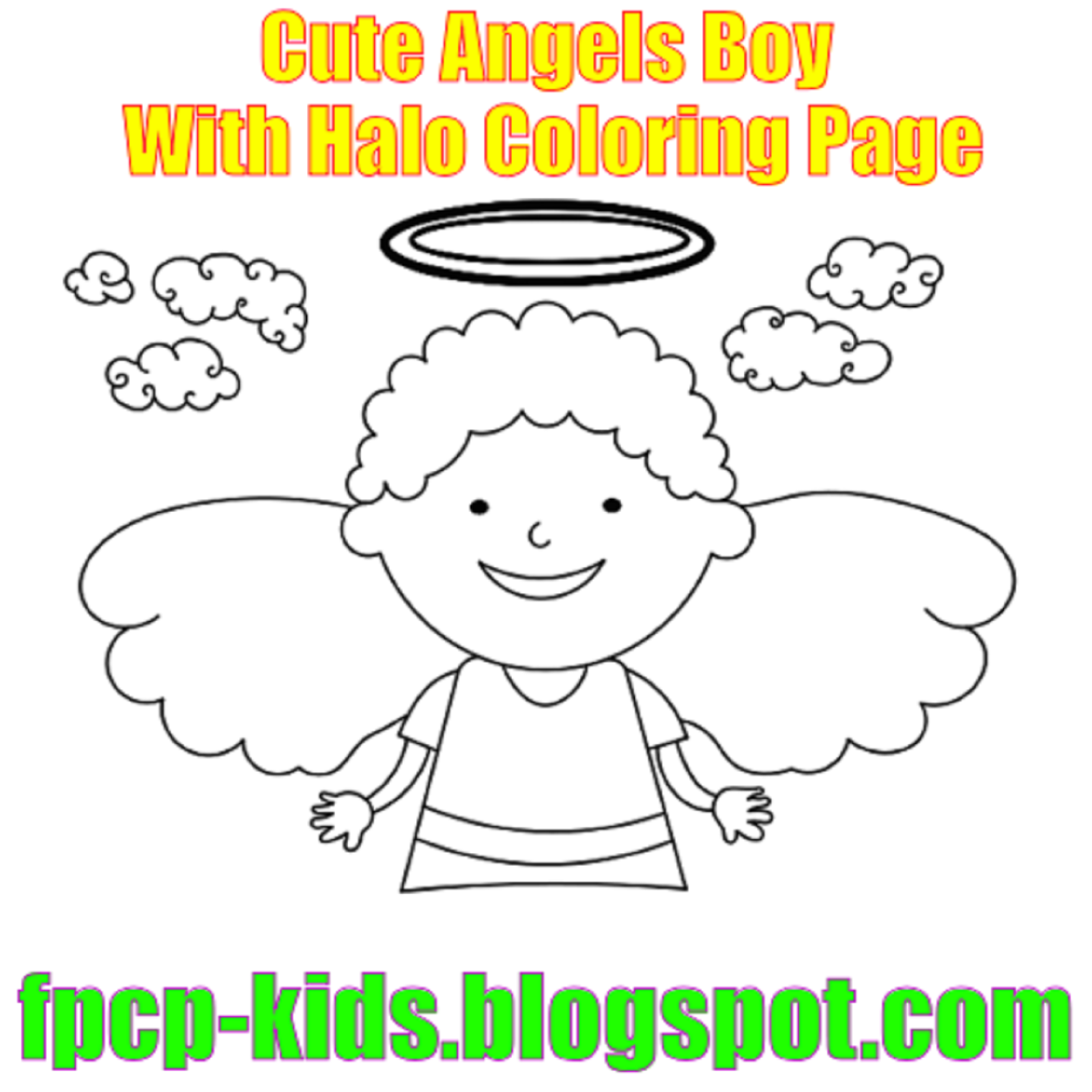 Cute Angels Boy With Halo Coloring Page Free Printable