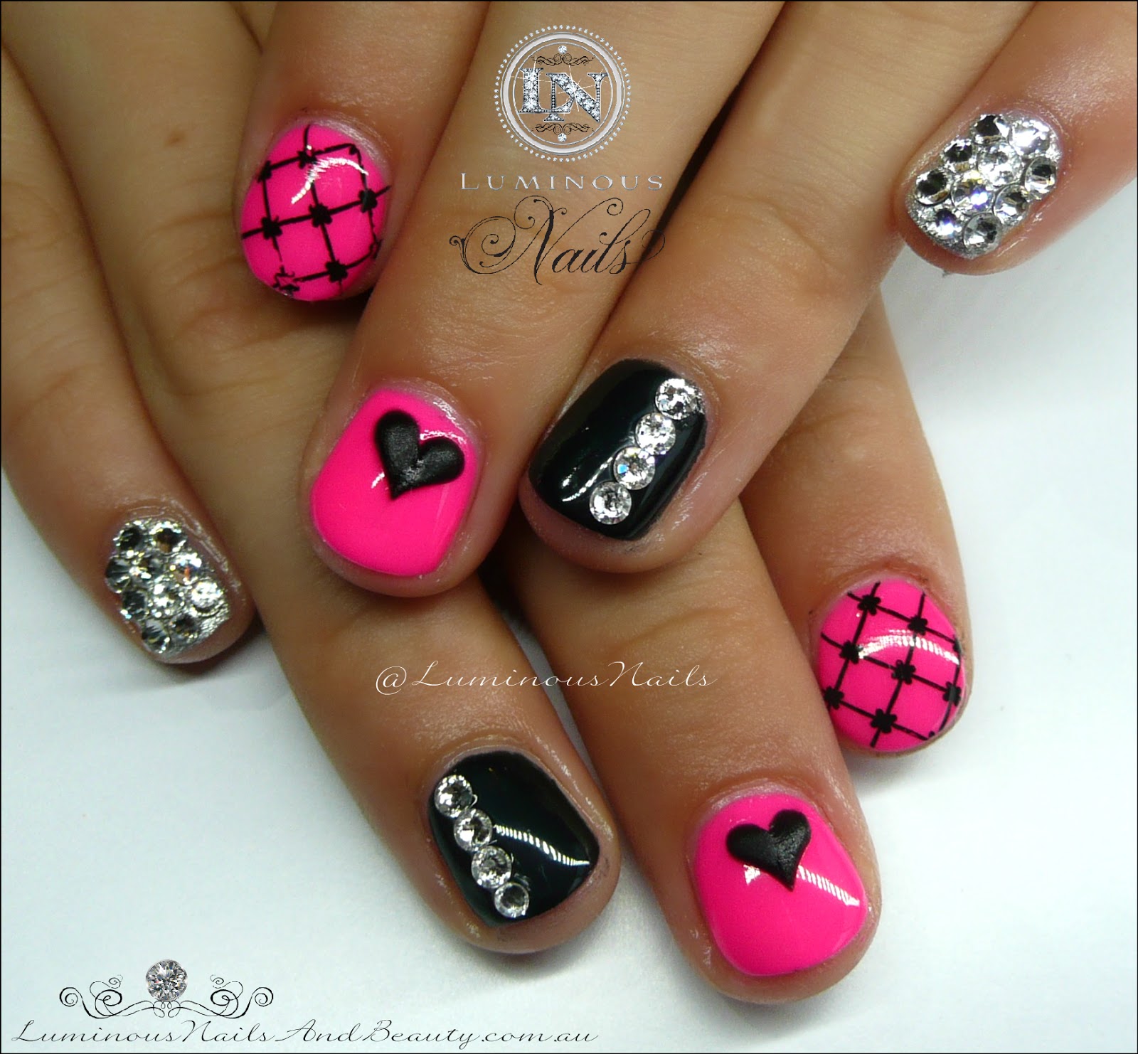 luminous nails: cute pink & black gel nails for a cute little girl