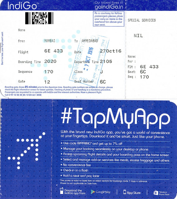 The traveler's drawer IndiGo. Boarding card for the flight 6E 433 from