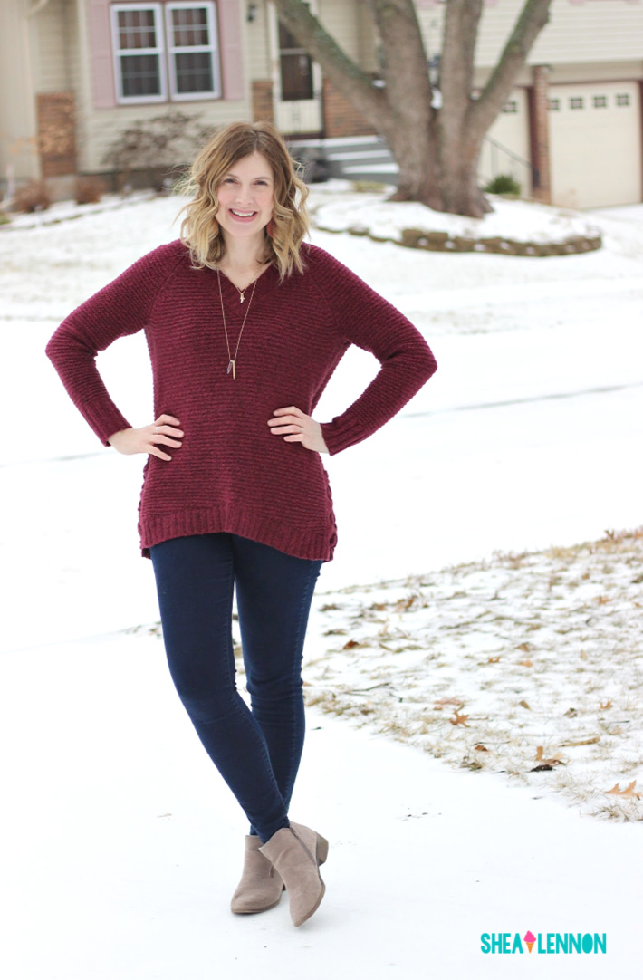 casual fall winter outfit with burgundy sweater | shealennon.com