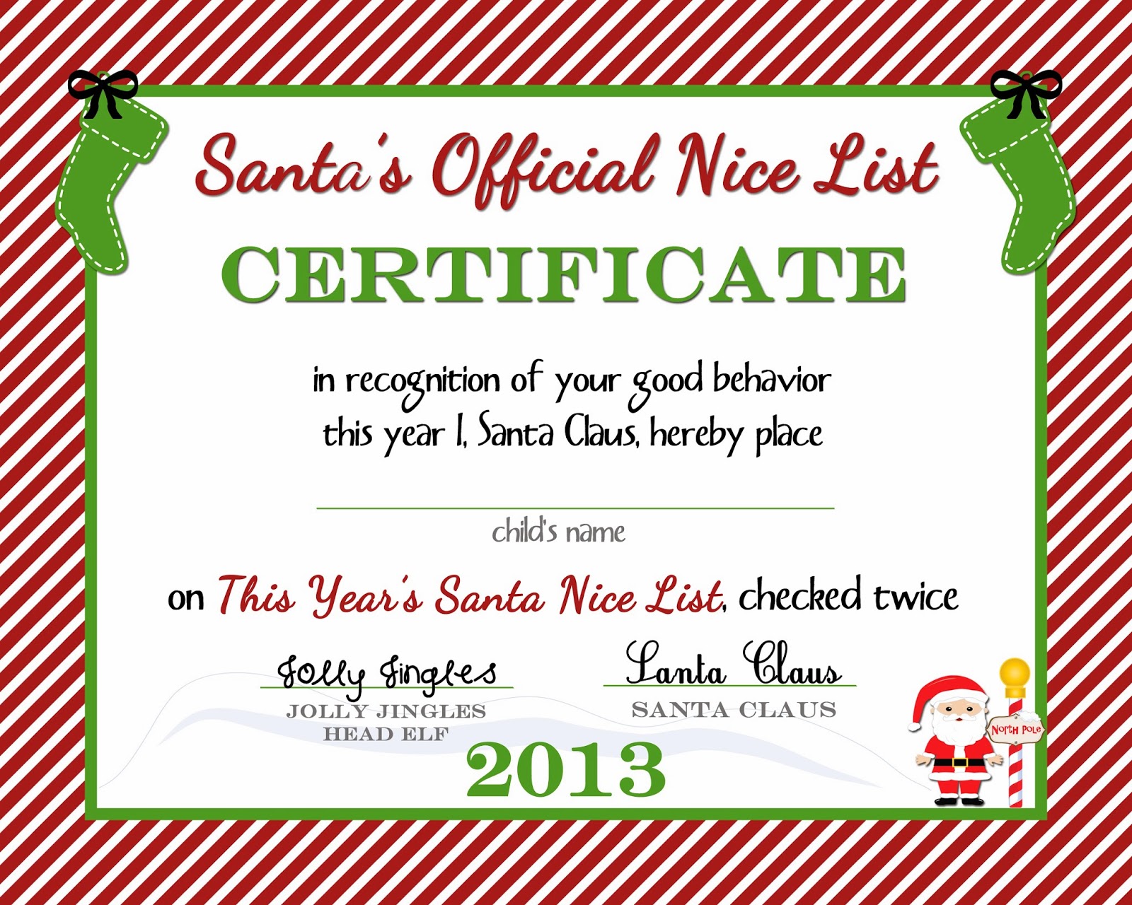  Free Printable Nice List Certificate From The North Pole A Delicate 
