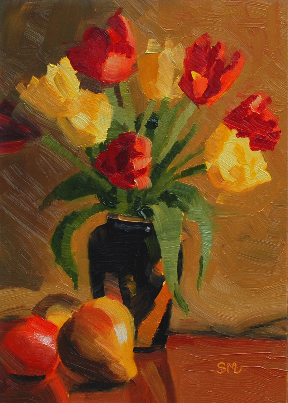 Squeeze In Paint Out Day 114 Tulips with Black Vase