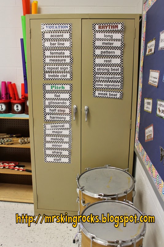 Tour the music room and see great ideas for decorating, organizing, classroom set up, bulletin boards and more.  This room features a rainbow and black and white polka dot theme.  Students in K-6 use the room so the set up works for multiple age levels.  