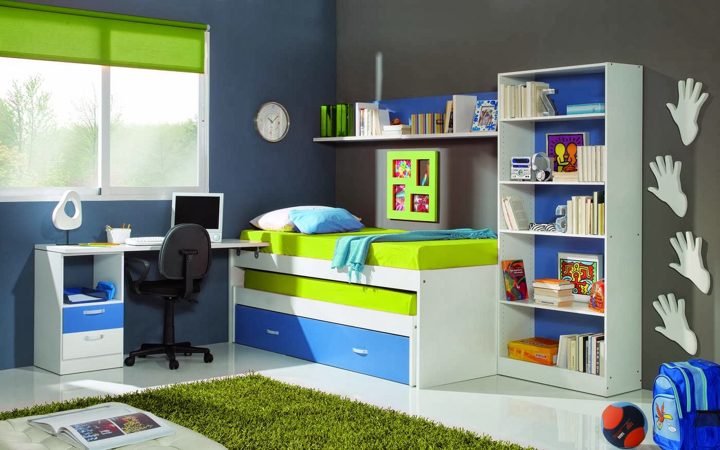 DORMITORIO JUVENIL PARA VARONES - RECAMARA JUVENIL EN AZUL Y VERDE