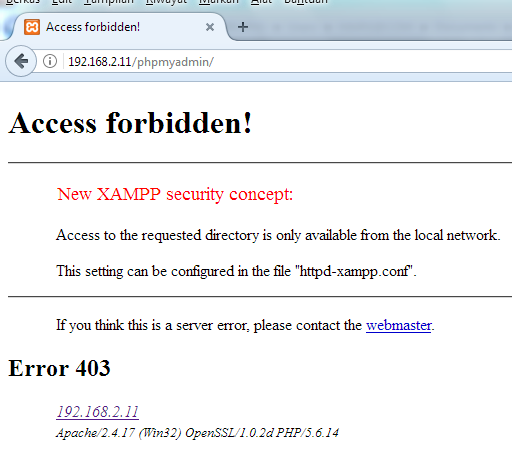 komputer lain yang mengakses xampp