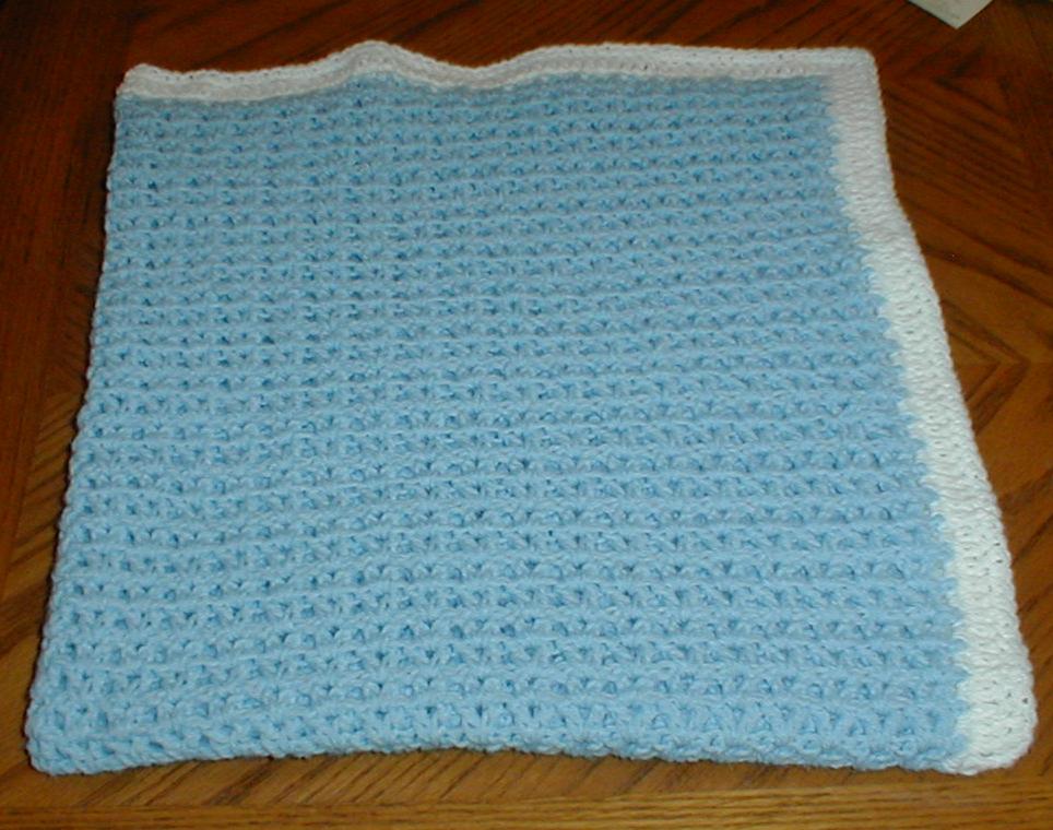 Karens Crocheted Garden of Colors Blue V Stitch Baby Blanket