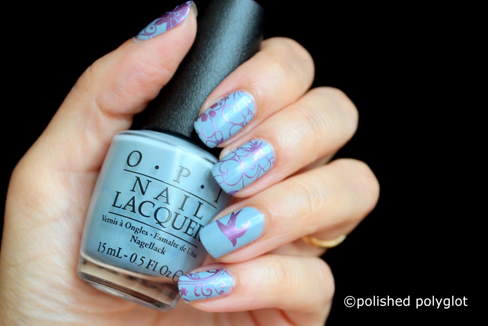 Nail Art │ Birds and flowers over OPI Check out the Old Geysirs [26GNAI