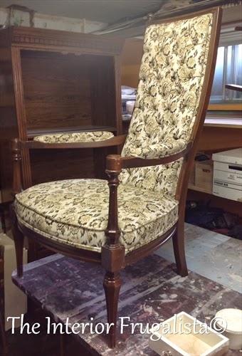 Vintage High Back Throne Arm Chair makeover Before