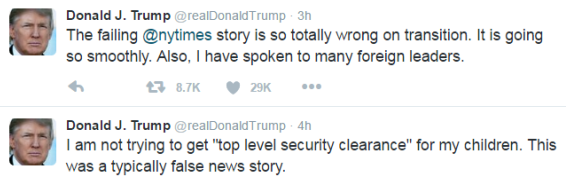 1 Donald Trump blasts New York Times, says he didn't try to get "top level security clearance" for his kids