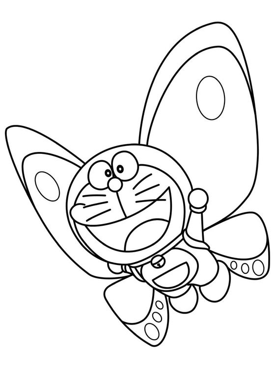 Tranh cho bé tô màu Doraemon làm con bướm