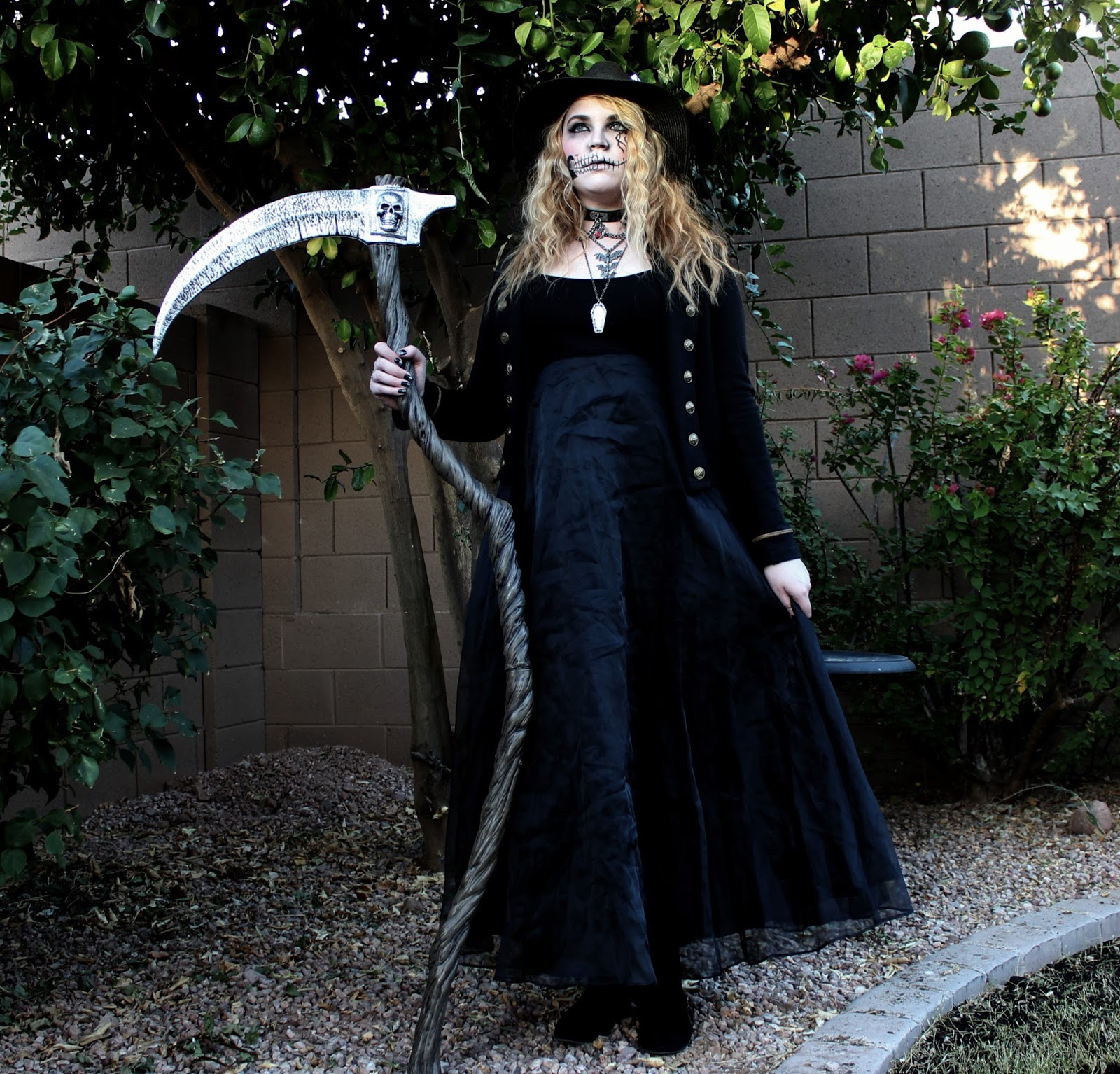 Diaries of a Sunflower Grim Reaper Halloween Makeup and Costume
