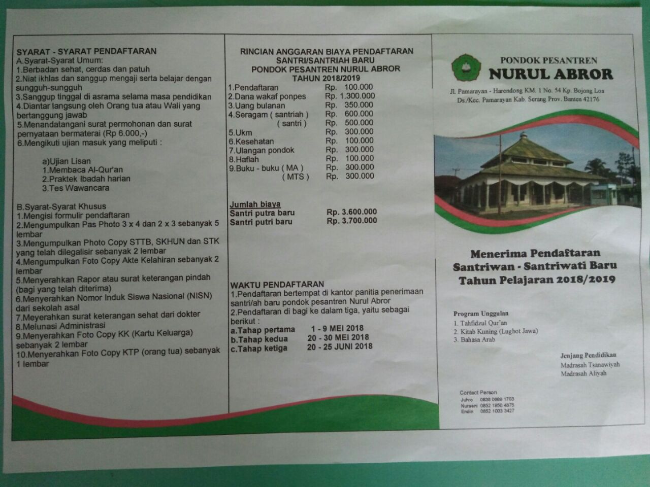 Biaya Pendaftaran Pondok Pesantren Attaqwa Putri Bekasi