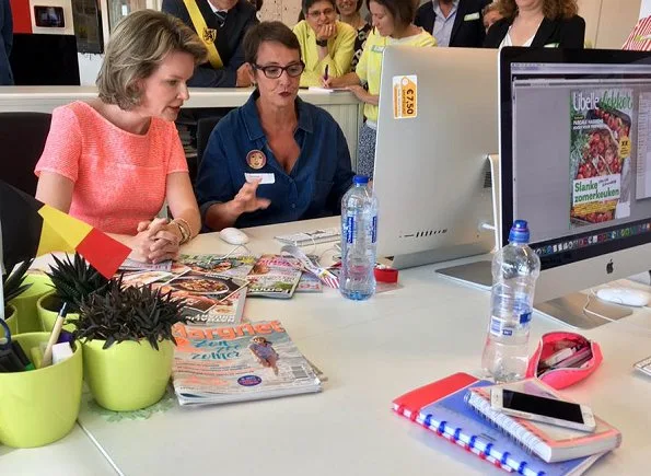 Queen Mathilde of Belgium visited the editorial rooms of the country's oldest women's magazine Libelle at Sanoma Media in Mechelen