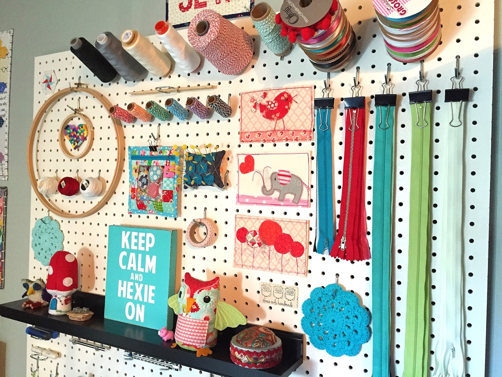 Three Owls Handmade Craft Room Pegboard Organizer