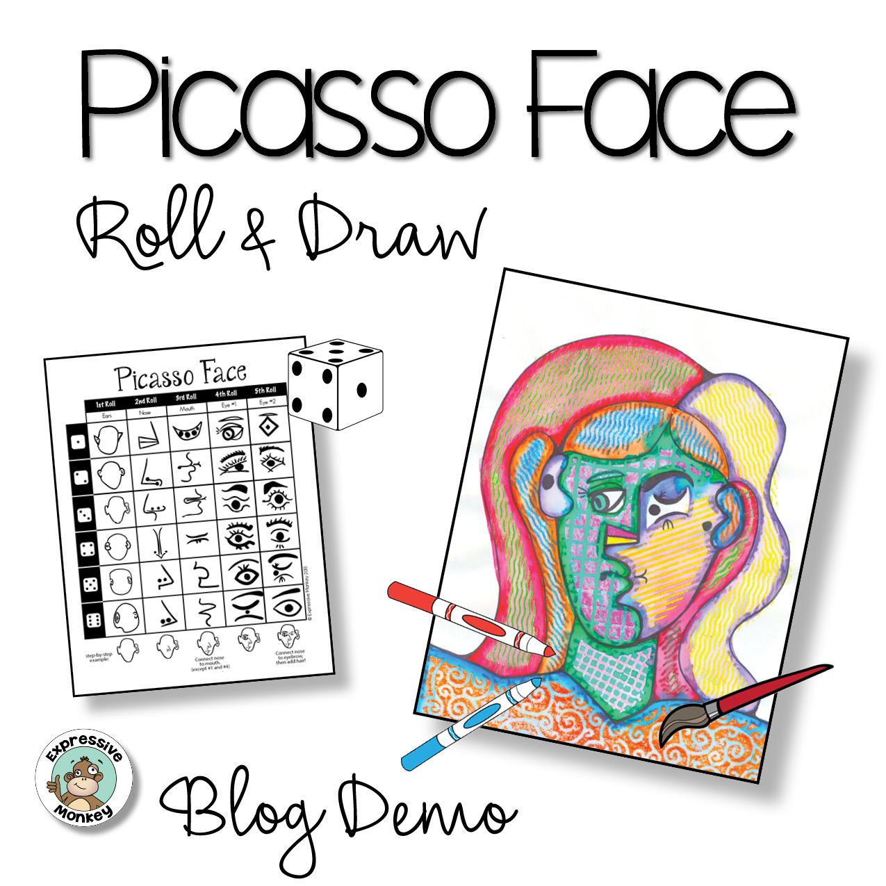 Picasso Face Roll & Draw Art Lesson