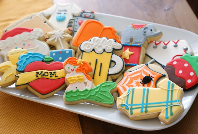 decorated sugar cookies on a platter