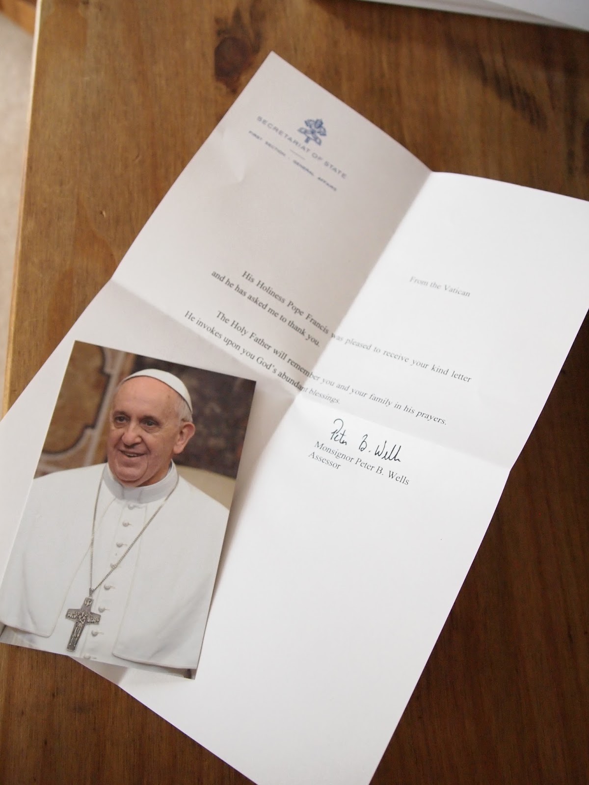 Mary Grace Holmes Papal Mail A letter from..........