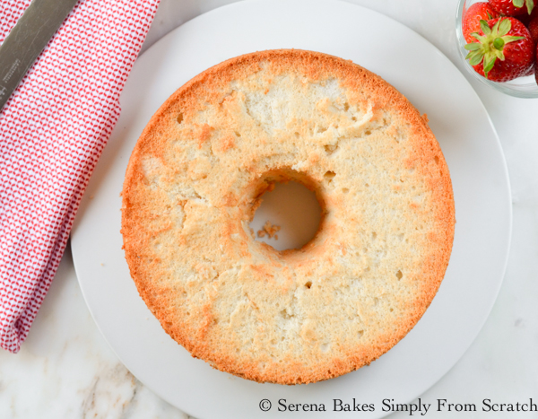 Angel Food Cake with easy to follow step by step instructions for an ultra light perfectly sweetened Angel Food Cake! serenabakessimplyfromscratch.com