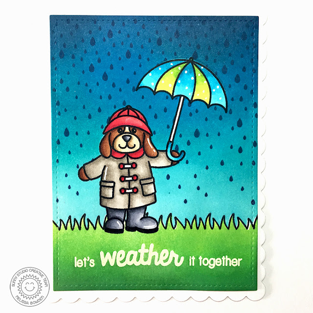 Sunny Studio Stamps Rain or Shine Rainy Day Let's Weather It Together Card by Melissa Bowden.