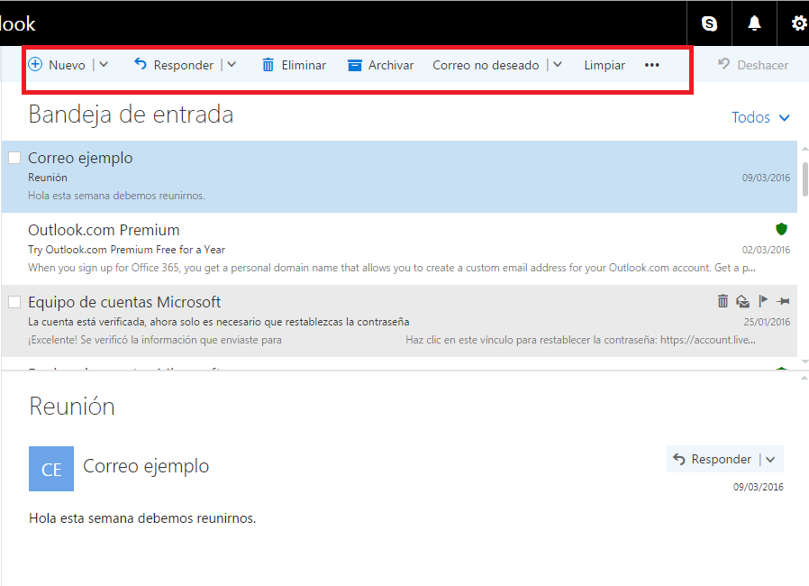 Elementos básicos de la bandeja de