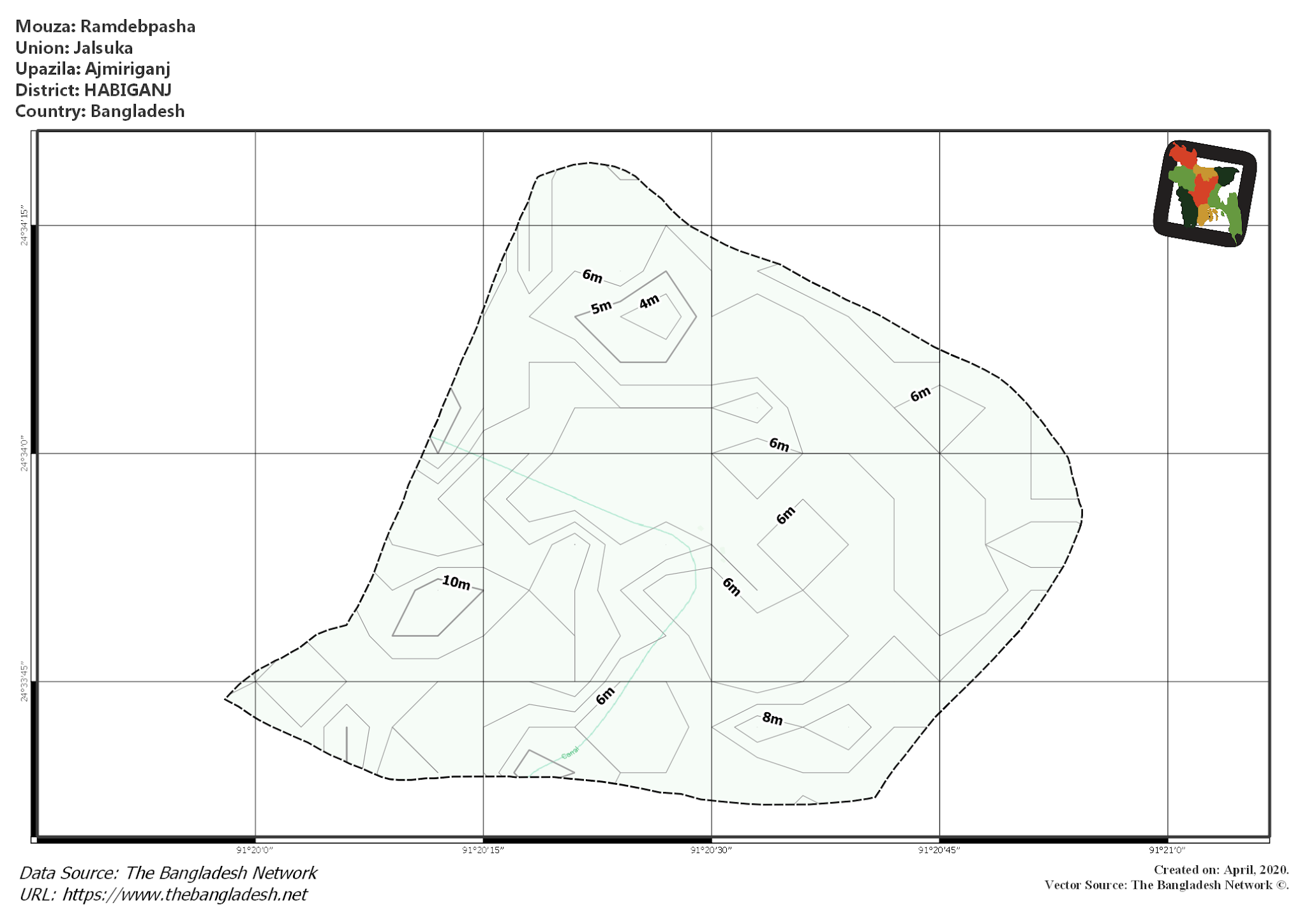 Map of Ramdebpasha Mouza of Ajmiriganj Upazila, HABIGANJ, Bangladesh.