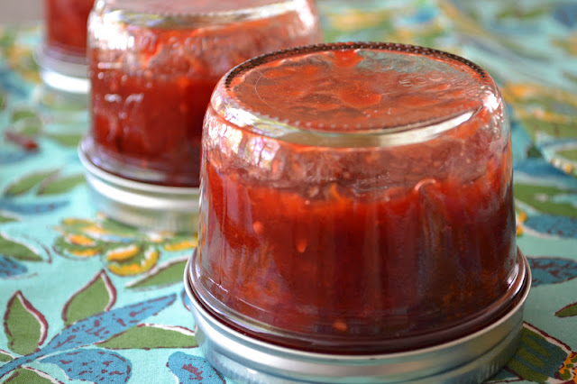 Sue's Plum Chutney with Thai Chili and Lime in jars