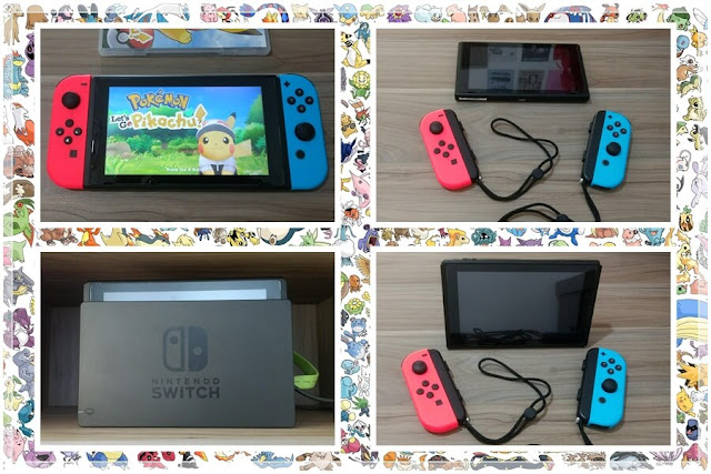 Nintendo Switch: cor Azul e Vermelho Néon rodando o jogo Pokémon Let's Go Pikachu