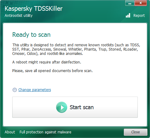 Principal screen of TDSSKiller