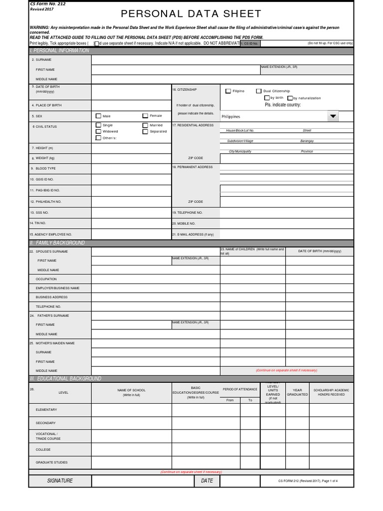 personal data sheet form philippin news collections