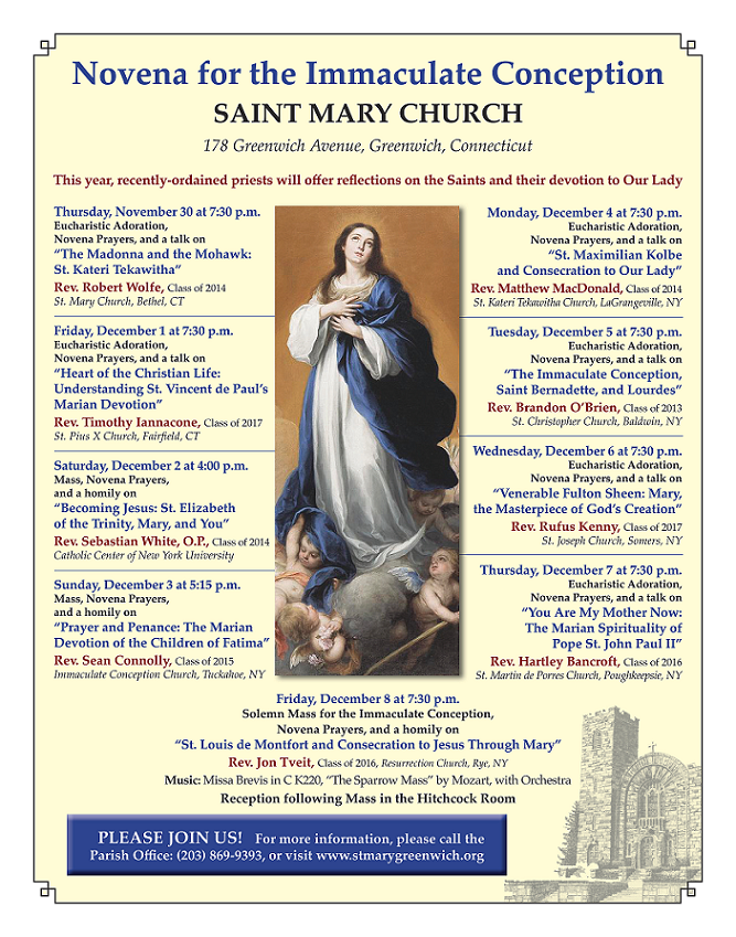 Zephyrinus Novena For The Immaculate Conception At Saint Mary Church Greenwich Connecticut