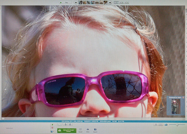 Screen capture of the photo of my daughter wearing sunglasses indicating incorrect colours