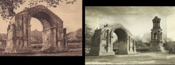 Glanum arch then now
