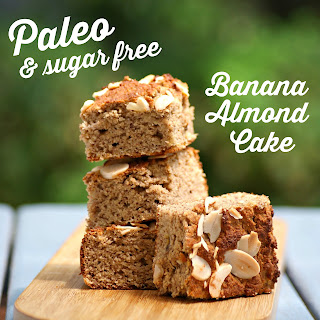 Easy Paleo Banana Almond Cake Recipe - low fat, gluten free, grain free, dairy free, sugar free, healthy, paleo, low carb, flourless, clean eating recipe, quick snack recipes