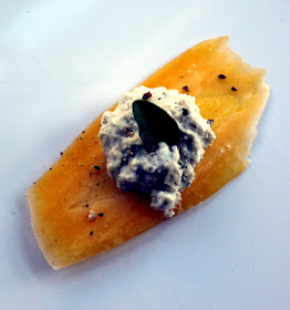Farmer's market yellow heirloom carrot with oregano-shallot cashew cheese and cracked black pepper