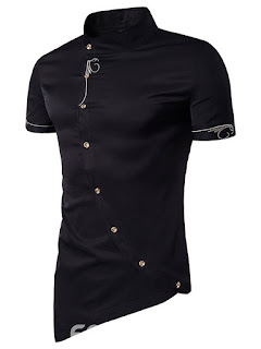  Ericdress Iregular Short Sleeve Stand Collar Men's Shirt