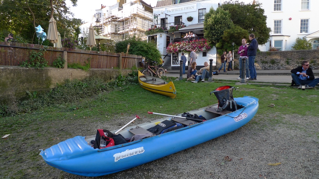 Two Men in a Boat Canoeing the River Thames from source to Greenwich