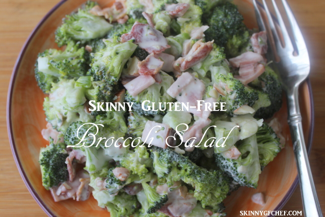 A Skinny version of fresh broccoli salad that tastes even better than the full fat version. Gluten-Free, Low-Fat and amazing!