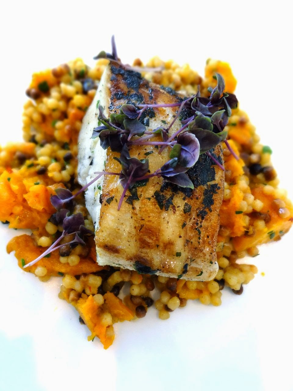 Scrumpdillyicious PanSeared Sea Bass & Butternut Squash Fregola