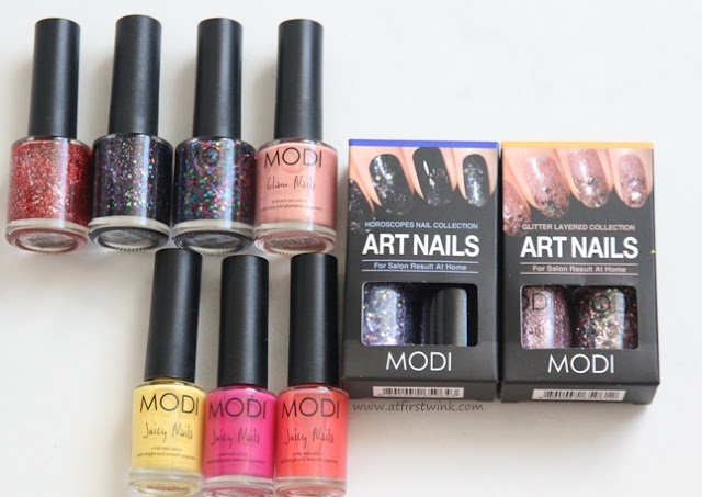 Modi nail polishes: Glam nails, juicy nails, and art nails sets.