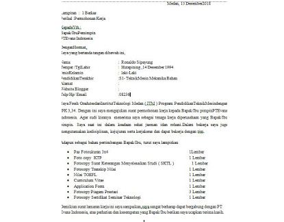 Contoh Surat Lamaran Kerja Di Pt Kelapa Sawit Contoh Seputar Surat
