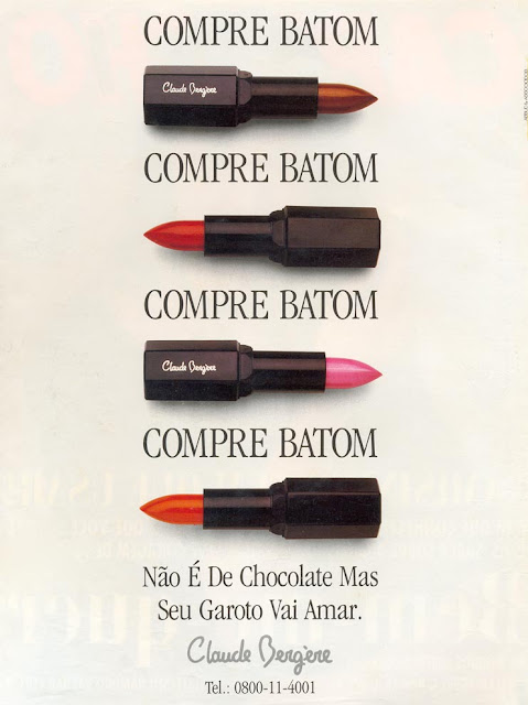 Propaganda do Batom Claude Bergère em 1993, com alusão à campanha dos Chocolates Garoto.