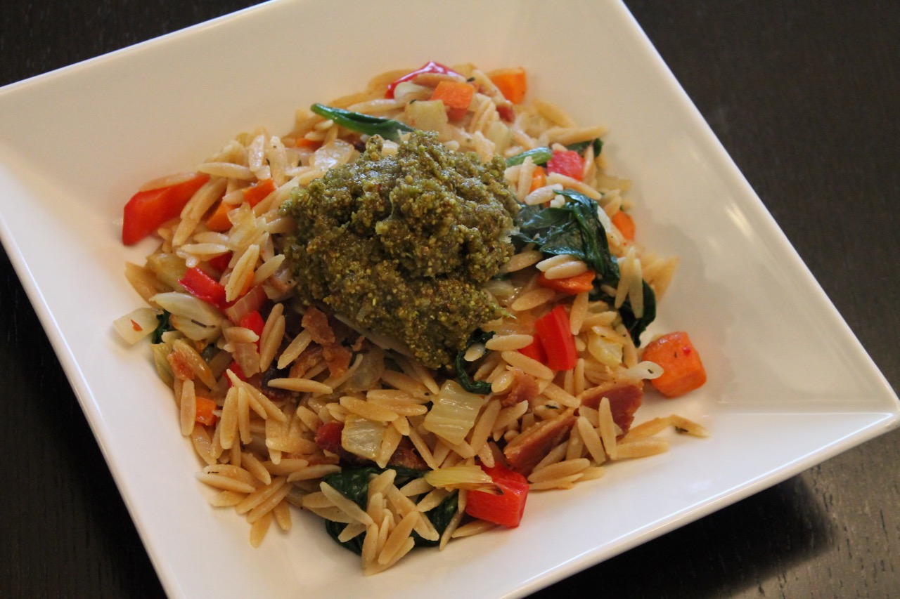 Cook In / Dine Out Smoky Orzo and Vegetable Bowl with Pistachio Pesto
