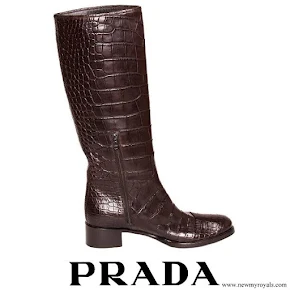 Crown Princess Mette-Marit wore Prada Brown Knee High Crocodile Boots