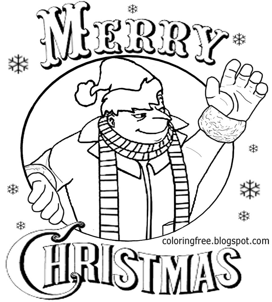 Simple Happy Printable Santa Claws Merry Minion Christmas Coloring Page For Youngsters To Illustrate