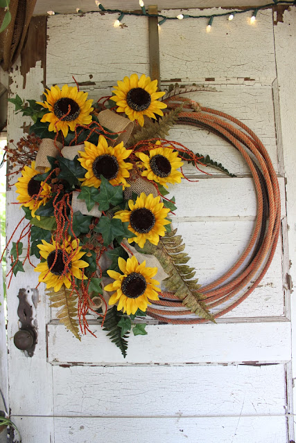 rope wreath with sunflowers
