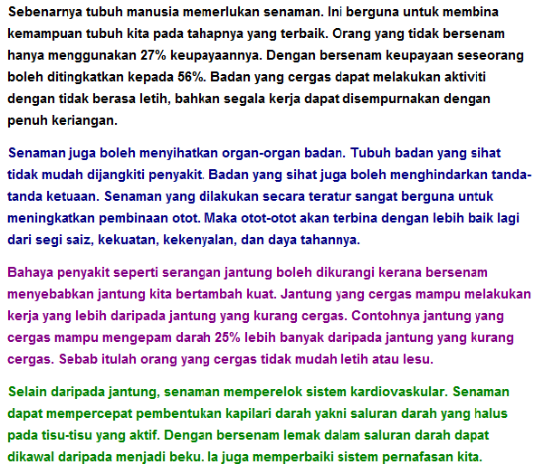 Contoh Karangan Faedahfaedah Bersenam  Lozanotrust