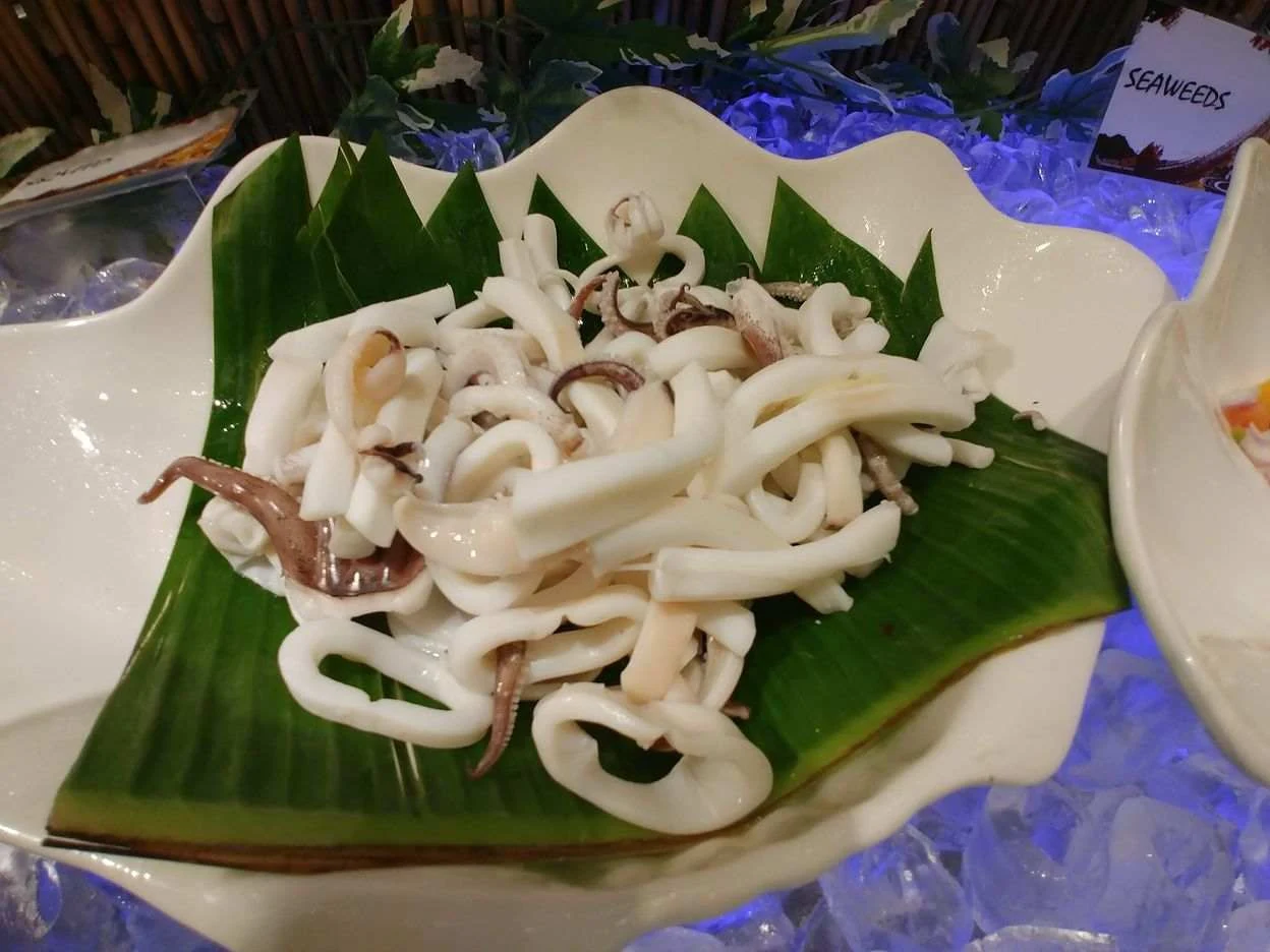 Squid rings at the salad station of Buffet 101 Restaurant