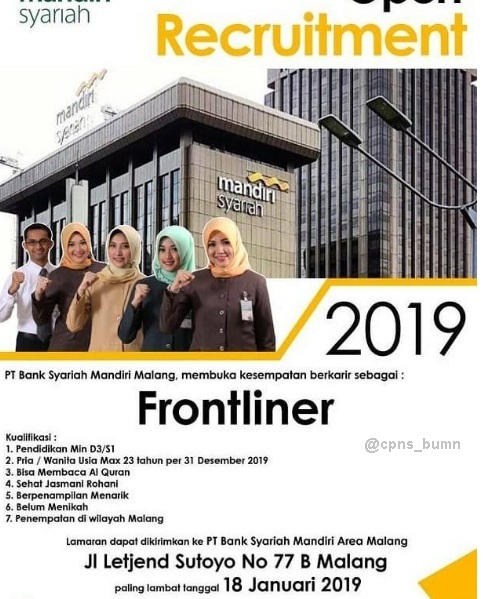 Lowongan Kerja Frontliner Pt Bank Syariah Mandiri Tahun 2019 Rekrutmen Lowongan Kerja Bulan Mei 2021