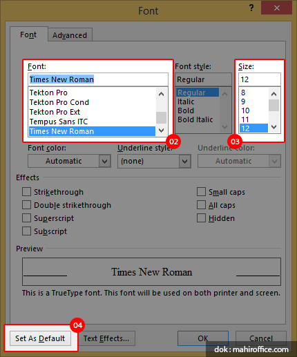 menjadikan times new roman sebagai font default pada ms word
