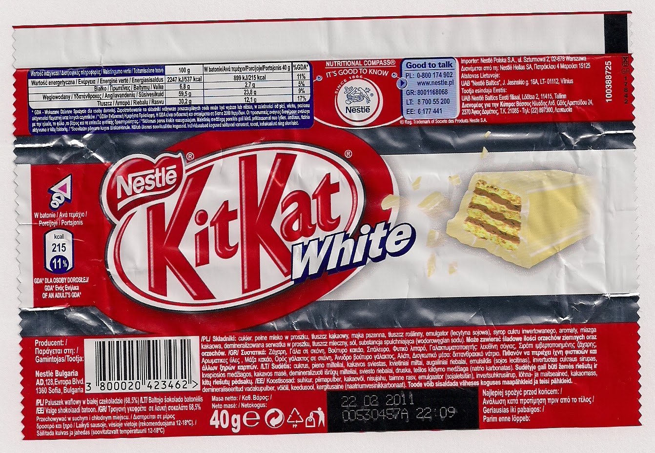 Nestlé Chocolate Wrappers!: Kitkat White 40-46g